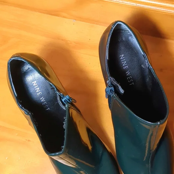 Hunter Green Patent Leather Heeled Booties - Picture 5 of 7